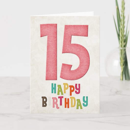 15e verjaardag Happy Birthday Kaart Design (Voorkant)