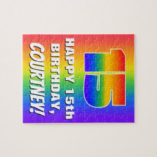 15e verjaardag: kleurrijk, vun regenboogpatroon # legpuzzel (Horizontaal)