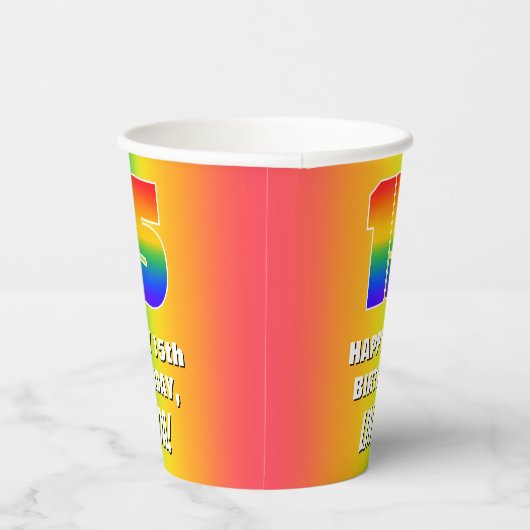 15e verjaardag: kleurrijk, vun regenboogpatroon #  papieren bekers (Rechts)