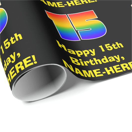 15e verjaardag: Leuke, kleurrijke regenboog geïnsp Cadeaupapier (Rol Hoek)