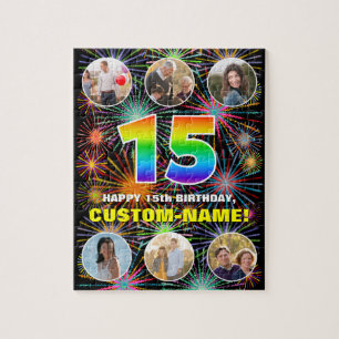 15e verjaardag: Leuke regenboog #, Aangepaste naam Legpuzzel