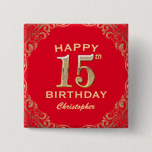 15e verjaardag Lijst van de Rode en de Gouden Glit Vierkante Button 5,1 Cm