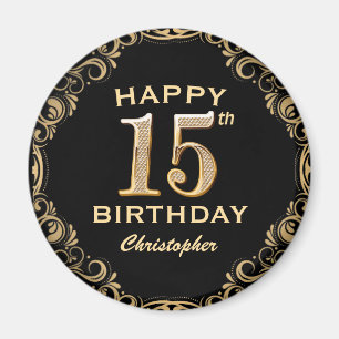 15e verjaardag Lijst voor zwarte en goudglitter Magneet