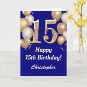 15e verjaardag marineblauw en gouden ballonnen Con Kaart (Gele Bloem)