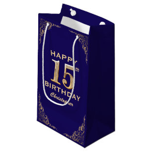 15e verjaardag Navy Blue en Gold Glitter Klein Cadeauzakje