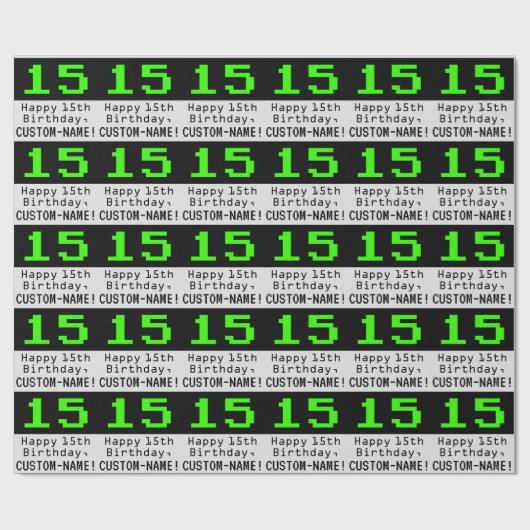 15e verjaardag - Nerdy / Geeky stijl "15" en naam Cadeaupapier (Vlak)