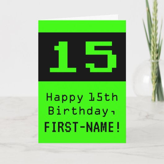 15e verjaardag: Nerdy / Geeky stijl "15" en naam Kaart (Voorkant)