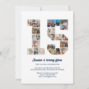 15e verjaardag nummer 15 aangepaste fotocollage kaart