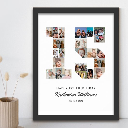 15e verjaardag nummer 15 aangepaste fotocollage poster