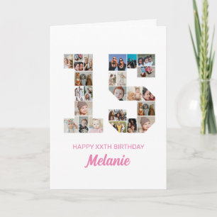 15e verjaardag nummer 15 Fotocollage gepersonalise Kaart