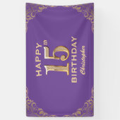 15e verjaardag Paars en goudglitter Lijst Spandoek (Verticaal)