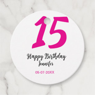 15e verjaardag Quiencenera Datum toevoegen Jaar ro Bedankjes Labels