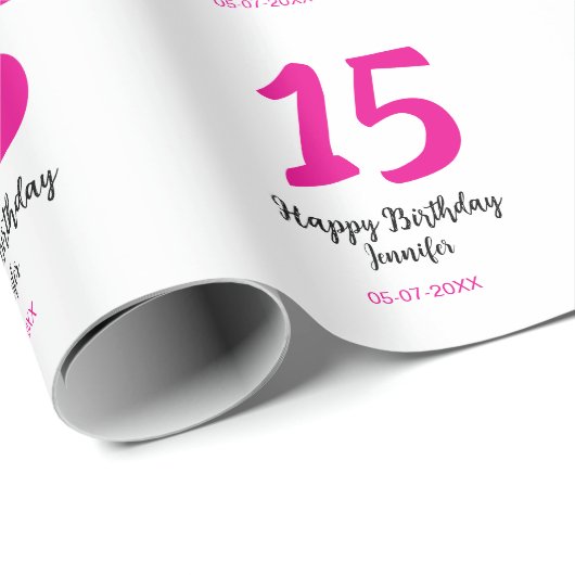 15e verjaardag Quiencenera Datum toevoegen Jaar ro Cadeaupapier (Rol Hoek)