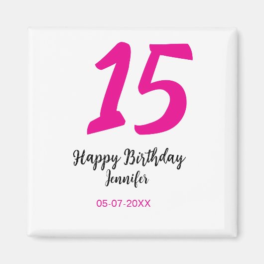 15e verjaardag Quiencenera Datum toevoegen Jaar ro Magneet (Voorkant)