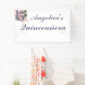 15e Verjaardag Quinceanera Chic Floral Waterverf B Spandoek (Insitu)