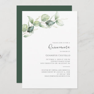 15e verjaardag Quinceanera Eucalyptus Foliage Invi Kaart