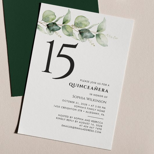 15e verjaardag Quinceanera Eucalyptus Foliage Kaart