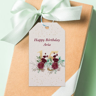 15e verjaardag Rode rozen Gold Floral nummer 15 Cadeaulabel