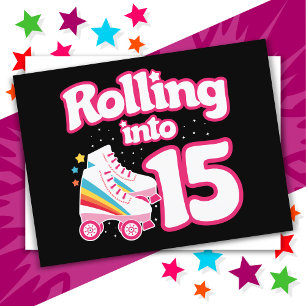15e verjaardag Roller Skating 15 jaar oud schaatse Briefkaart