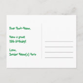 15e verjaardag: roze strepen & harten, regenboog 1 briefkaart (Achterkant)