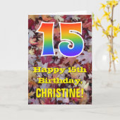 15e verjaardag; rustieke herfstbladeren; regenboog kaart (Gele Bloem)