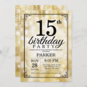 15e verjaardag uitnodiging Gold Glitter (Voorkant / Achterkant)