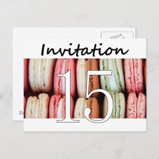 15e verjaardag uitnodiging macaron (Voorkant / Achterkant)