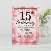 15e verjaardag Uitnodiging rood glitter (Staand voorkant)