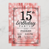 15e verjaardag Uitnodiging rood glitter (Voorkant / Achterkant)