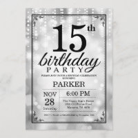 15e verjaardag uitnodiging Silver Glitter