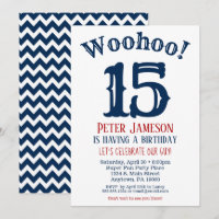 15e verjaardag uitnodiging Teen Boy Navy Blue