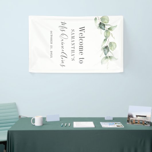 15e verjaardag van de Eucalyptus Greenery Quincean Spandoek (Beurs)