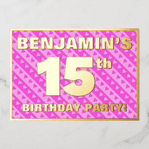 15e verjaardag van de opstand - vuurroze harten en folie uitnodiging