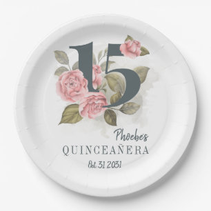 15e verjaardag van Quinceanera Rustic Floral Papieren Bordje