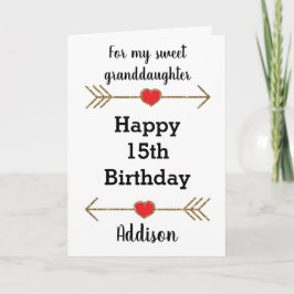 15e verjaardag van Red and Gold Glitter Kaart