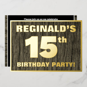 15e verjaardag: Vet, Faux-Hout-patroon Folie Uitnodiging