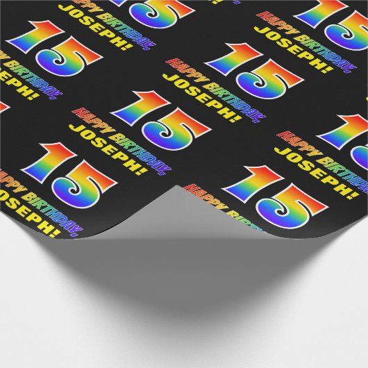 15e verjaardag: Vet, Vun, Eenvoudig, Regenboog 15 Cadeaupapier (Hoek)