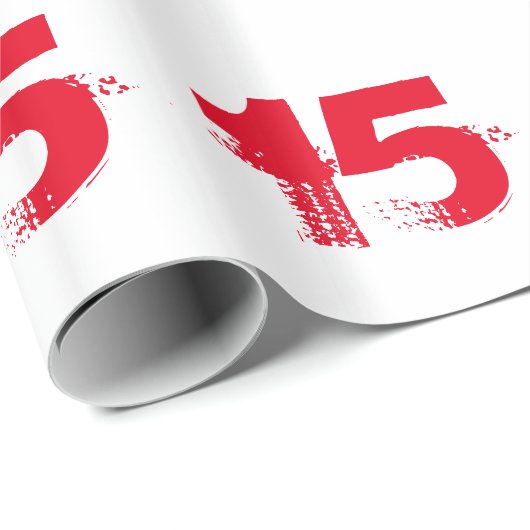 15e verjaardag voor iedereen, rood op wit. cadeaupapier (Rol Hoek)