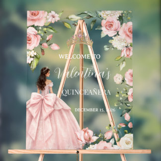 15e verjaardag Welkomstbord, Roze Bloemige waterve Acryl Bord
