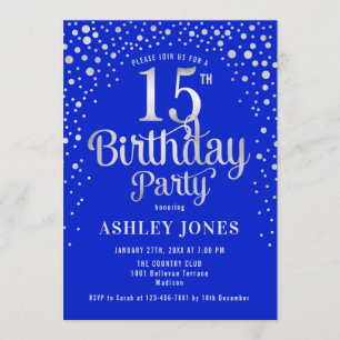 15e verjaardagsfeest - Royal Blue & Silver Kaart