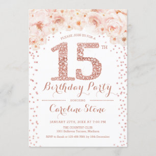 15e verjaardagsfeest - White Rose Gold Kaart