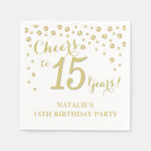 15e Verjaardagsfeest Witte en Gouden Diamant Servet (Voorkant)