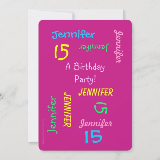15e verjaardagsfeestje heet roze gepersonaliseerde kaart (Voorkant)