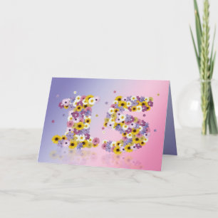15e verjaardagskaart met bloemrijke letters kaart