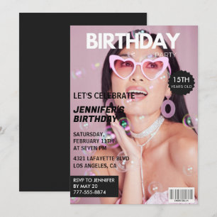 15e verjaardagsuitnodiging voor haar Magazine Hoes Kaart