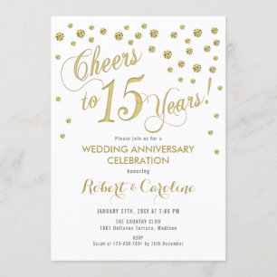 15ème Invitation d'anniversaire de mariage - or et