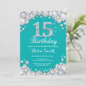 15ème Invitation Teal d'anniversaire et diamant (Debout devant)