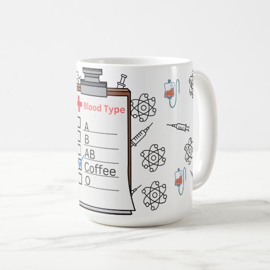 15oz Mok bloedtype koffie (Voorkant rechts)