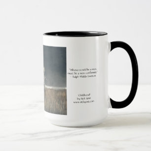 15oz mok met 'Kindertijd' kunst en Emerson citaat.