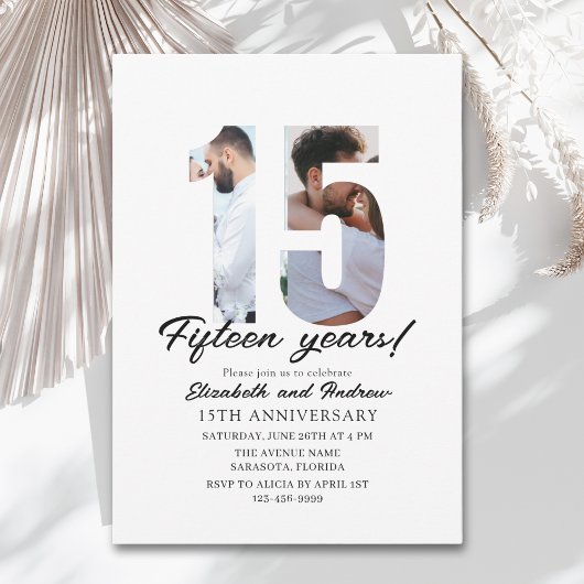 15th Anniversary with Photo Minimalist Kaart